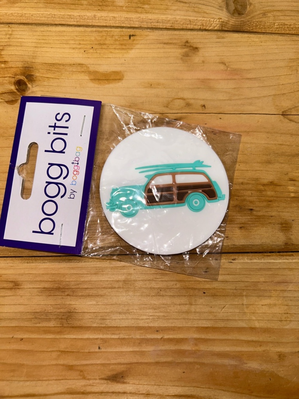 Bogg Bits,Teal& brown surf/beachy vehicle on white charm personalizing Bogg Bags